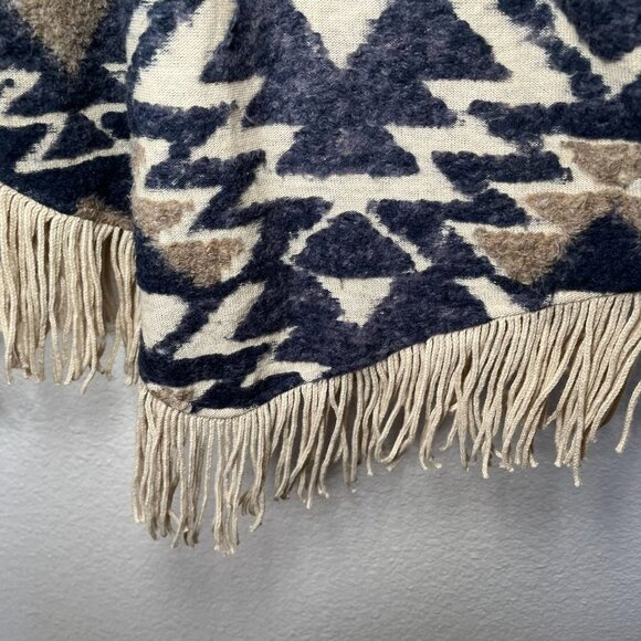 Lucky Brand Fringe Open Front Southwestern Cardigan Sweater Aztec Print boho L - Picture 7 of 11